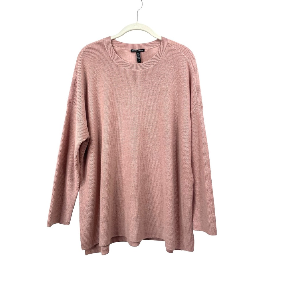Eileen Fisher 100% extra fine merino wool knit sweater Size XL pink lightweight
